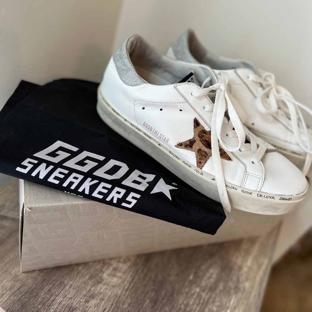 Golden Goose -Hi Star Platform Leopard Calf Hair And Leather Sneakers